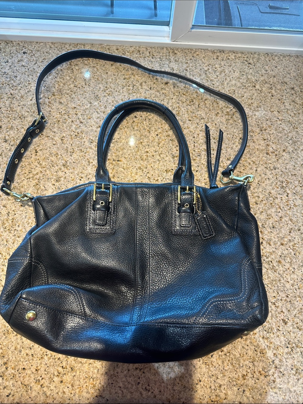 Coach Black Pebbled Leather Shoulder Tote with Gold Hardware